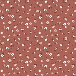 Baumwolljersey Stoff - Streublümchen in Terracotta