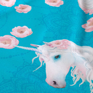 French Terry Stoff – Zauberhaftes Einhorn mit Rosen auf Mint