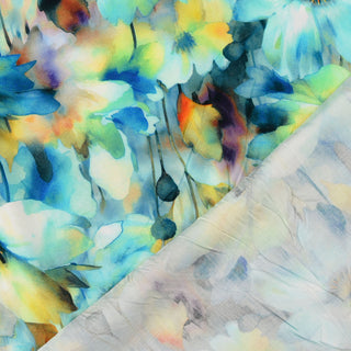 Viskose Popeline Stoff – Aquarellblumen in Petrol und Türkis – Ansicht 3