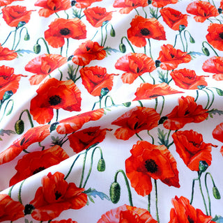 Baumwoll Canvas Stoff - Mohnblumen auf Weiss