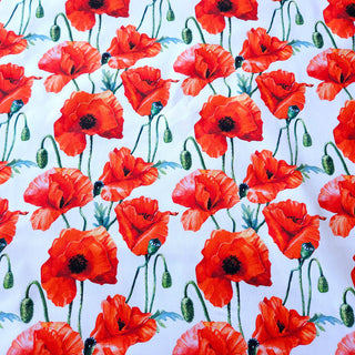 Baumwoll Canvas Stoff - Mohnblumen auf Weiss