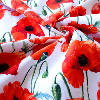 Baumwoll Canvas Stoff - Mohnblumen auf Weiss
