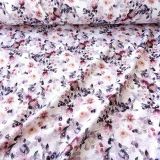 Baumwoll Rib Jersey Stoff – Aquarellblumen Rosé Mauve