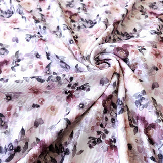 Baumwoll Rib Jersey Stoff – Aquarellblumen Rosé Mauve