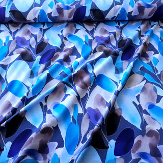 Baumwolljersey Stoff - Blau mit Blättern