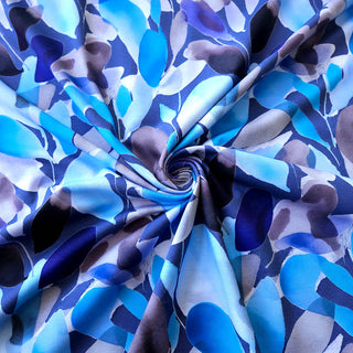Baumwolljersey Stoff - Blau mit Blättern