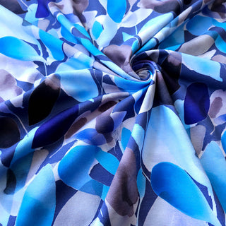 Baumwolljersey Stoff - Blau mit Blättern