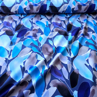 Baumwolljersey Stoff - Blau mit Blättern