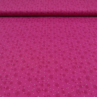 Baumwollstoff - Äster & Blätter auf Pink