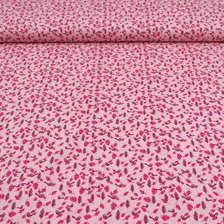 Baumwollstoff - Blätter & Vögelchen auf Rosa