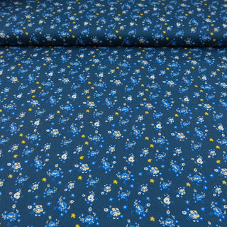 Baumwollstoff - Blumen auf Petrolblau
