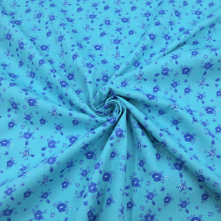 Baumwollstoff Popeline - Blaue Blumen auf Mint