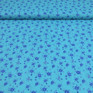 Baumwollstoff Popeline - Blaue Blumen auf Mint