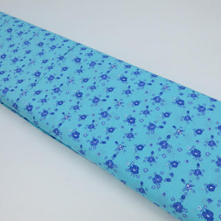 Baumwollstoff Popeline - Blaue Blumen auf Mint