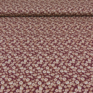 Baumwollstoff Popeline - Blumen auf Weinrot