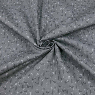 Baumwollstoff Popeline - Kleine Vögel auf Grau