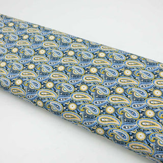 Baumwollstoff Popeline - Paisley in Blau & bGelb