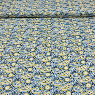 Baumwollstoff Popeline - Paisley in Blau & bGelb