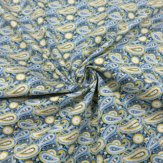 Baumwollstoff Popeline - Paisley in Blau & bGelb