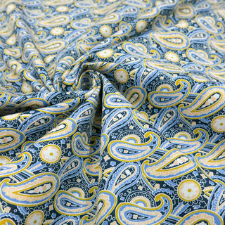 Baumwollstoff Popeline - Paisley in Blau & bGelb