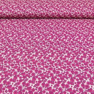 Baumwollstoff Popeline - Pinke Blumen auf Rosa
