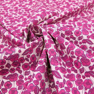Baumwollstoff Popeline - Pinke Blumen auf Rosa