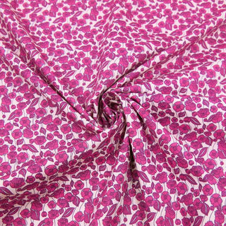 Baumwollstoff Popeline - Pinke Blumen auf Rosa
