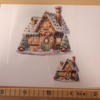 Bügelbild – Lebkuchenhaus, Set gross und klein – Grösse ca. 12 × 11 cm und ca. 6 × 5 cm mit Massband