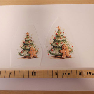 Bügelbild – Tannenbaum mit Lebkuchenmann, 2er-Set – Grösse ca. 4 × 6 cm und ca. 5 × 7 cm mit Massband