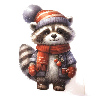 Bügelbild – Waschbär mit Schal und Mütze