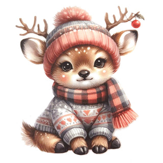 Bügelbild – Rehkitz mit Pulli und Mütze