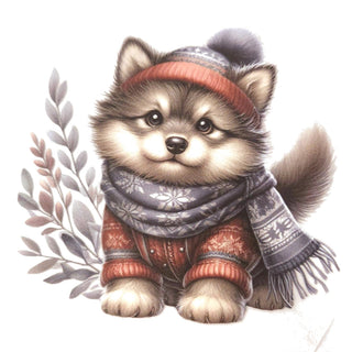 Bügelbild – Husky-Welpe mit Schal