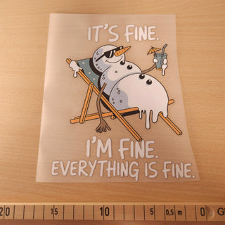 Bügelbild – It's fine, I'm fine Schneemann – Grösse ca. 15 × 16 cm mit Massband