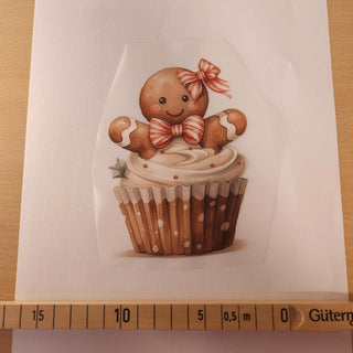 Bügelbild – Lebkuchen-Cupcake mit Schleife – Grösse ca. 9 × 12 cm mit Massband