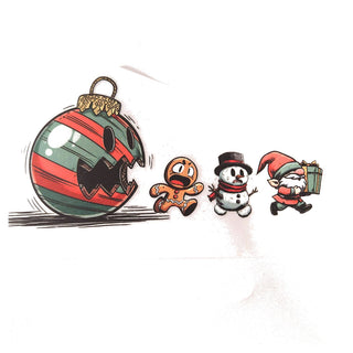 Bügelbild – Weihnachtskugel jagt Lebkuchenmann