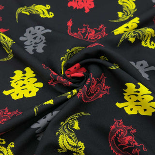 Burlington Stoff - Asiatische Muster auf Schwarz
