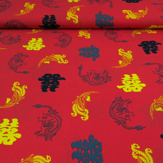 Burlington Stoff - Asiatische Zeichen auf Rot