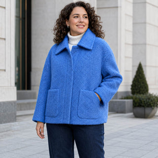 Schwerer Wollbouclé Stoff - Rauchblau