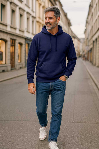 Sweat Stoff – Marineblau kuschelig angeraut