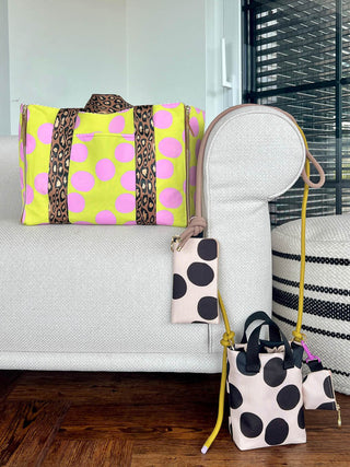 Oxford Stoff - Grosse Punkte in Limette/Pink