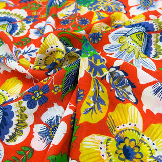 Chiffon - Sommerblumen auf Rot