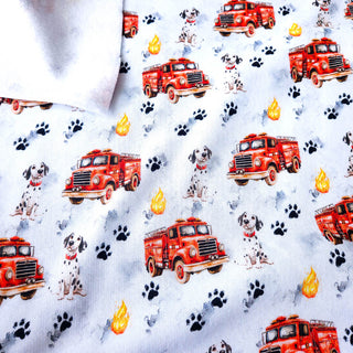 Sweat Stoff - Weiss mit Feuerwehr Dalmatiner Hund