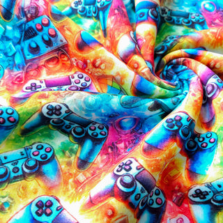 Sweat Stoff - Bunt mit Game-Controller-Motiv