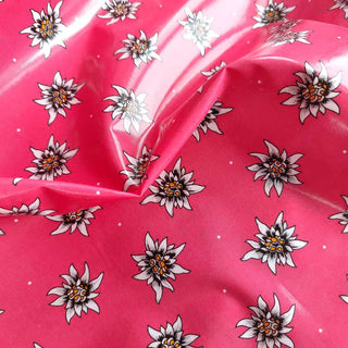 Wachstuch Stoff pink mit Edelweiß – super einfach abwischbar