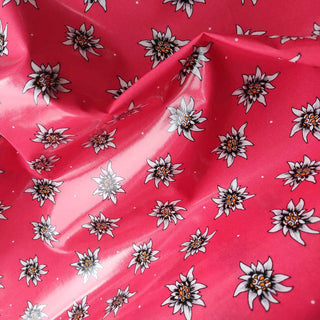 Wachstuch Stoff pink mit Edelweiß – super einfach abwischbar