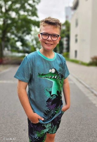 Baumwolljersey Panel – See U Later Krokodil auf Petrol von Thorsten Berger – Ansicht 2