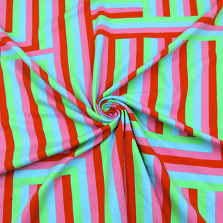 Baumwolljersey Stoff - Geo Pink/Rot/Türkis