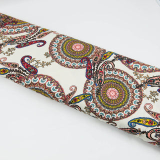 Viskosesatin Stoff - Bunter Paisley auf Ecru