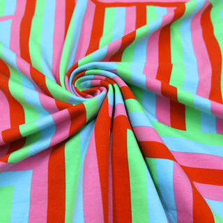 Baumwolljersey Stoff - Geo Pink/Rot/Türkis