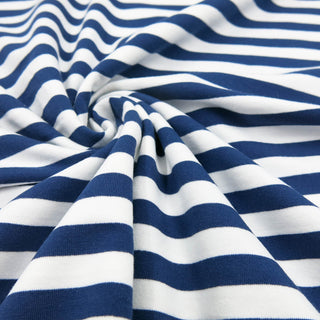 French Terry Stoff - Streifen Dunkelblau Weiss